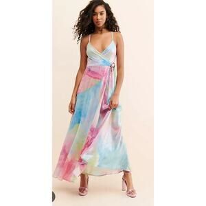 Anthropologie Hutch Alden Sequin Dress Size XS Rainbow Floral Wrap Maxi Prom
